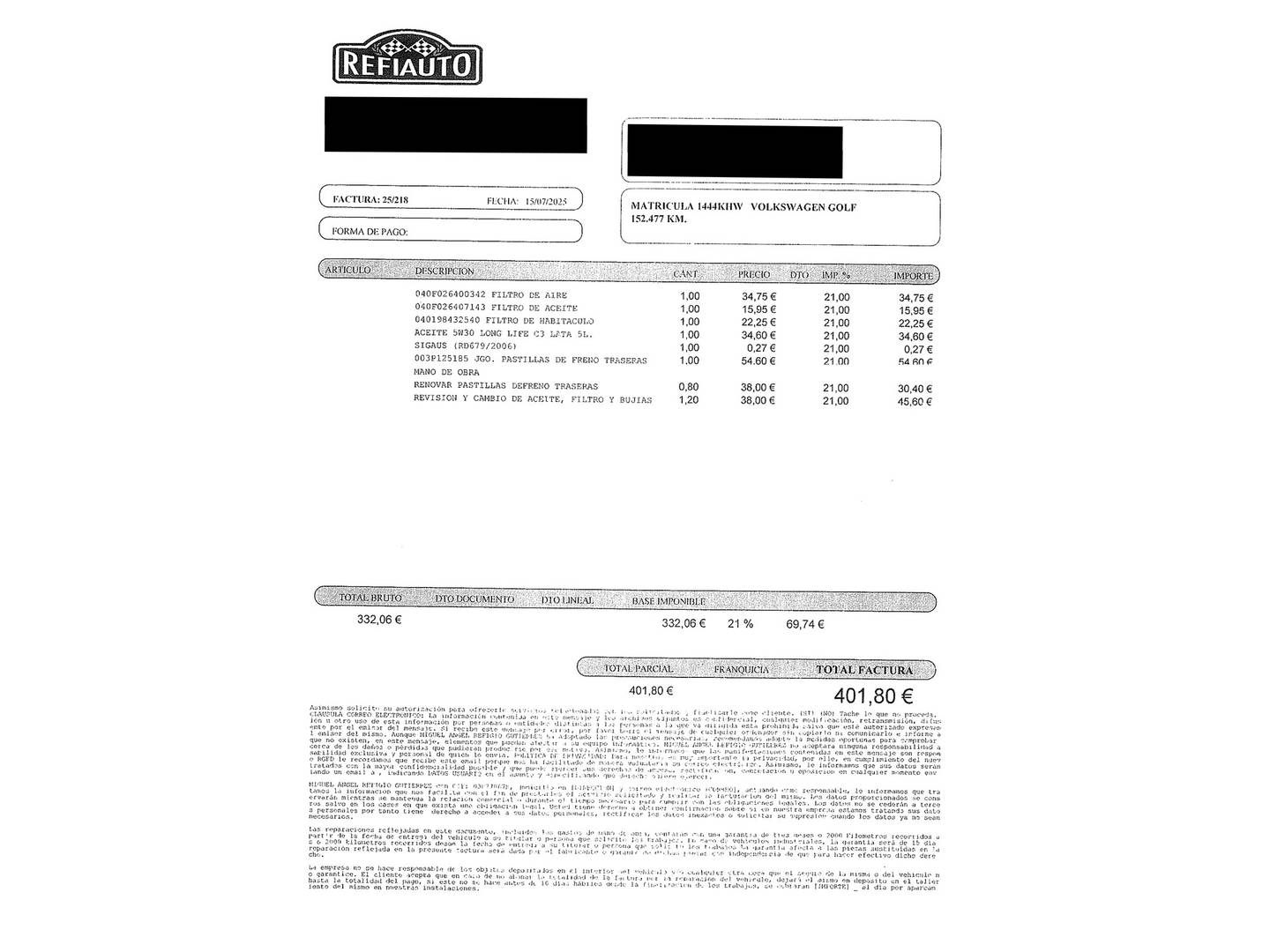 Foto del mantenimiento del Volkswagen Golf Sportsvan Volkswagen Golf Sportsvan Special Edition 1.2 TSI (110 CV)