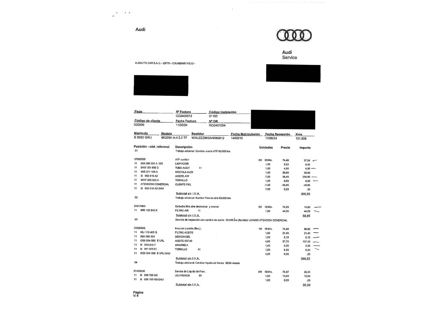 Foto del mantenimiento del Audi A4 Audi A4 2.0 TFSI (180 CV) multitronic