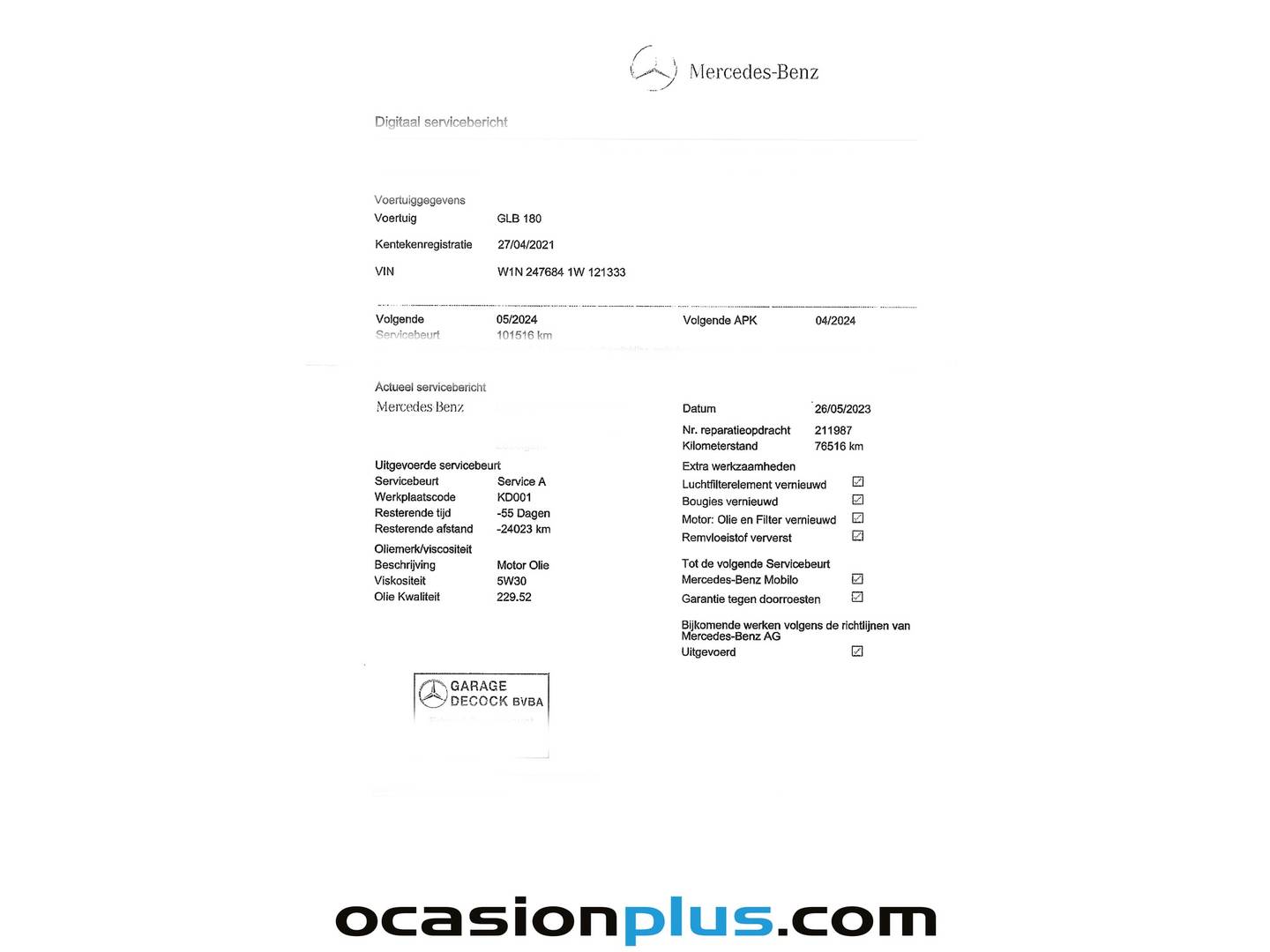 Foto del mantenimiento del Mercedes GLB Mercedes GLB 180 (136 CV)