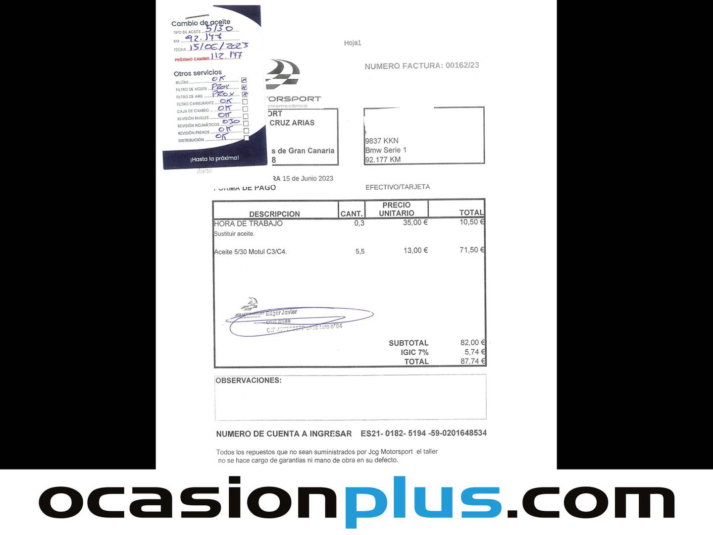 Foto del mantenimiento del BMW Serie 1 BMW Serie 1 116d (116 CV) Pack M