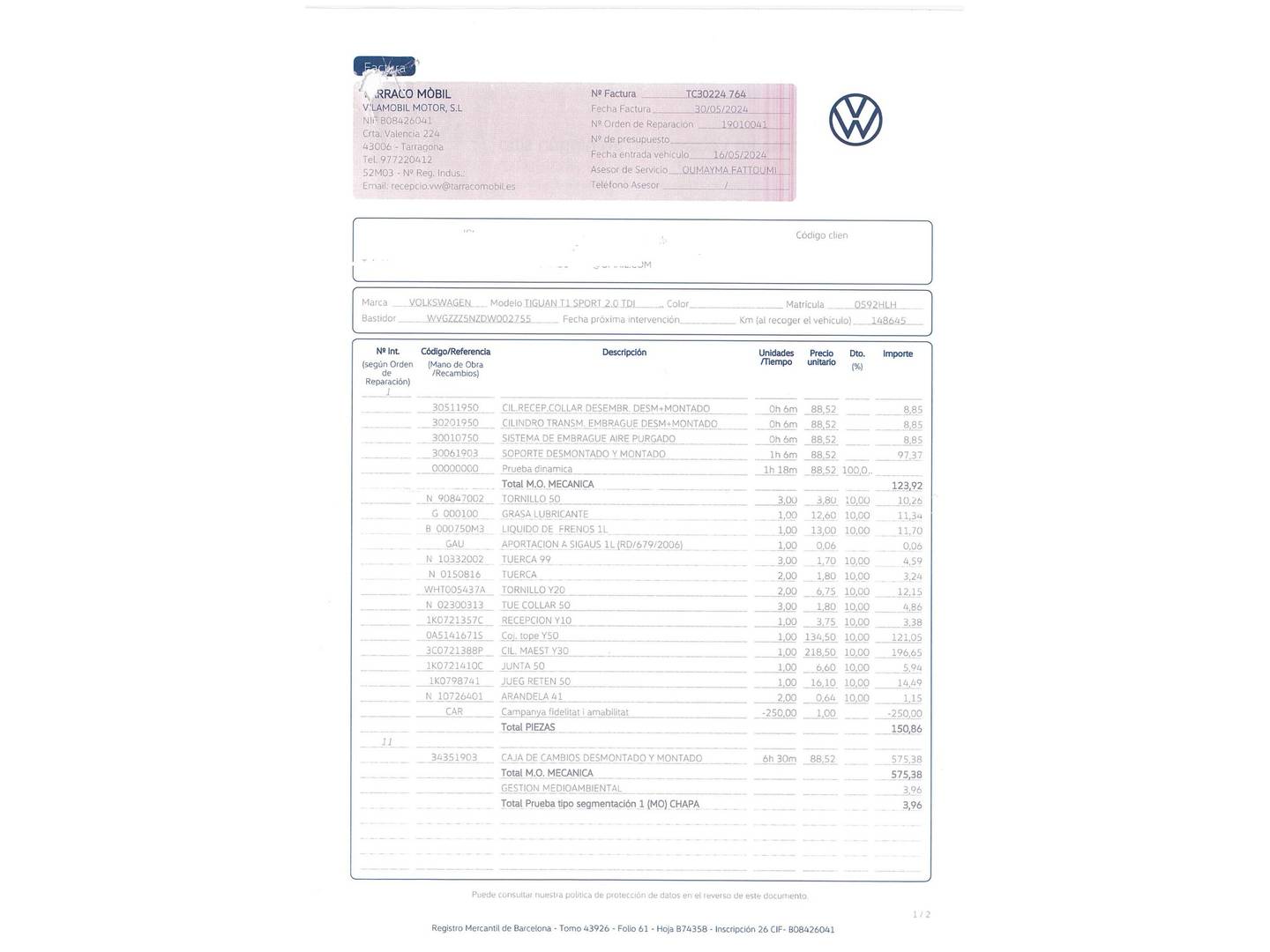 Foto del mantenimiento del Volkswagen Tiguan Volkswagen Tiguan T1 Sport 2.0 TDI BMT 4x2 (140 CV)