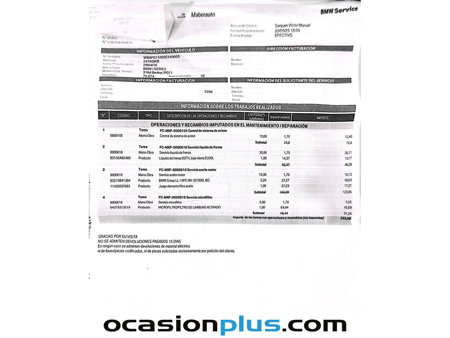 Foto del mantenimiento del BMW Serie 3 BMW Serie 3 318d (143 CV)