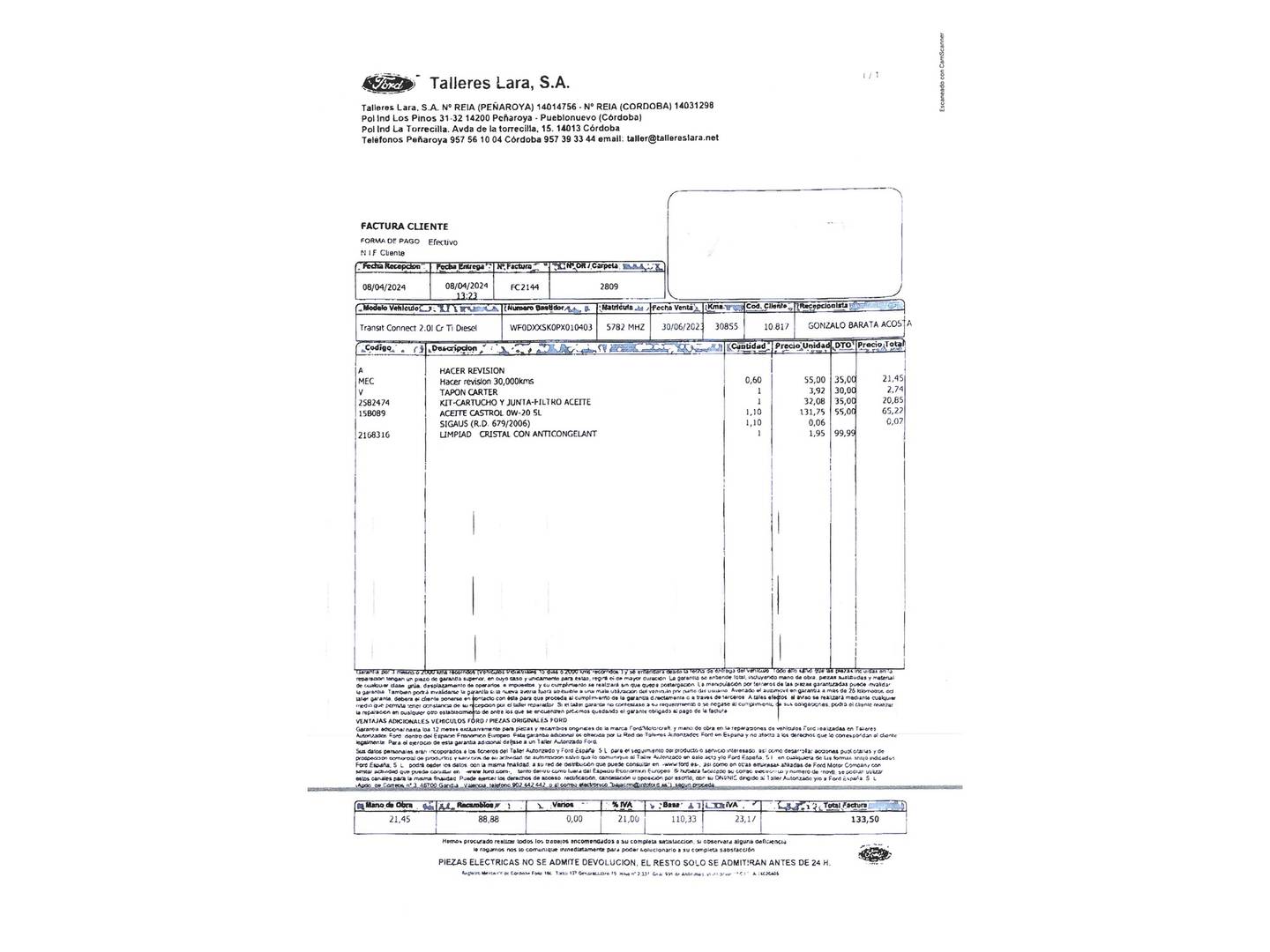 Foto del mantenimiento del Ford Tourneo Connect Ford Tourneo Connect 2.0 Ecoblue S&S Titanium (122 CV)