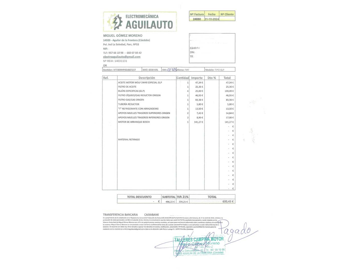 Foto del mantenimiento del Fiat Tipo Fiat Tipo 1.4 T-Jet Gasolina/GLP Easy (120 CV)