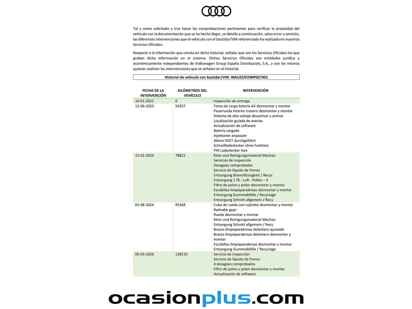 Foto del mantenimiento del Audi Q4 e-tron Audi Q4 e-tron Advanced 40 e-tron (204 CV)