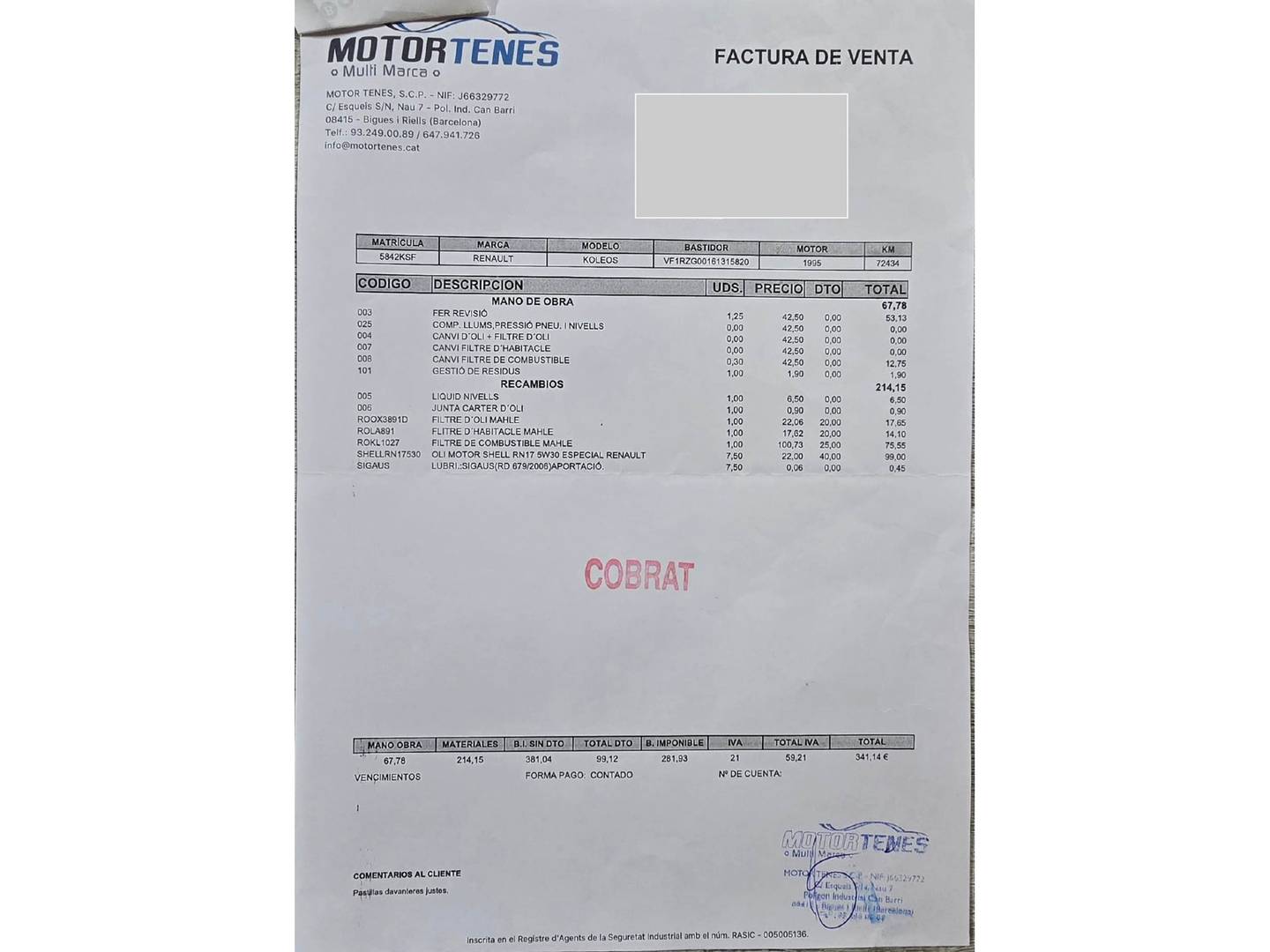 Foto del mantenimiento del Renault Koleos Renault Koleos Initiale Paris dCi 175 X-Tronic 4x4 (175 CV)