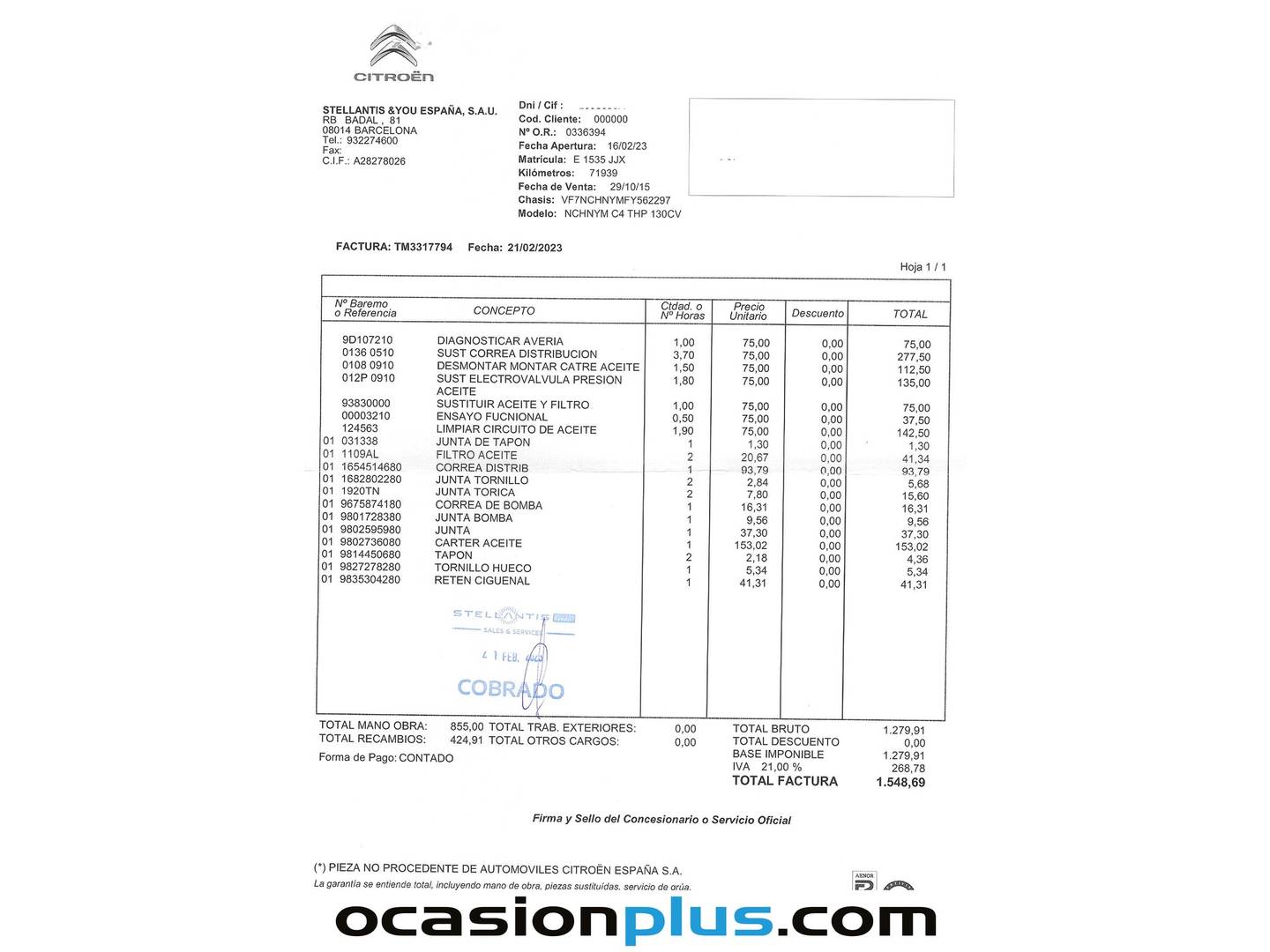 Foto del mantenimiento del Citroën C4 Citroën C4 PureTech 130 S&S Feel Edition (130 CV)