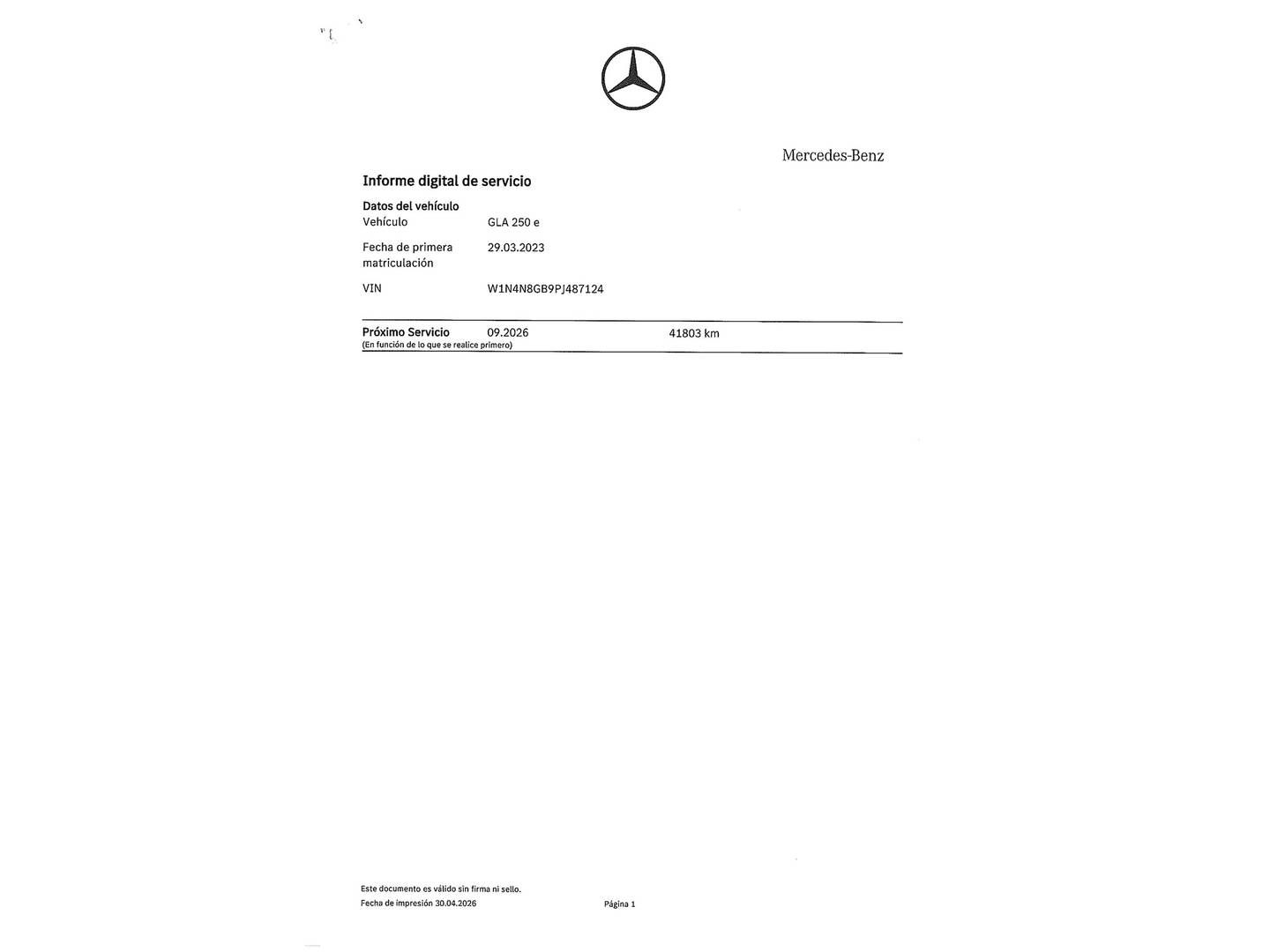 Foto del mantenimiento del Mercedes GLA Mercedes GLA GLA 250 e (218 CV)