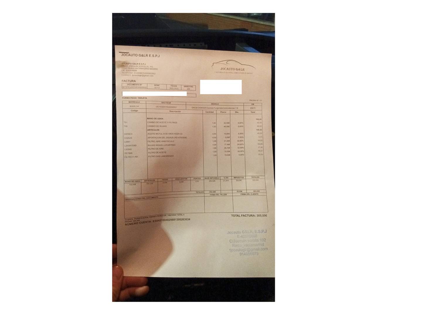 Foto del mantenimiento del Dacia Dokker Dacia Dokker 1.6 GLP Essential (98 CV)