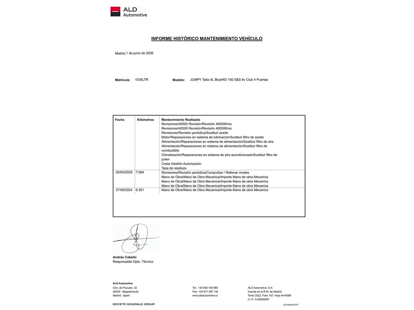 Foto del mantenimiento del Citroën Jumpy Citroën Jumpy BlueHDi 100 Talla XL (102 CV)