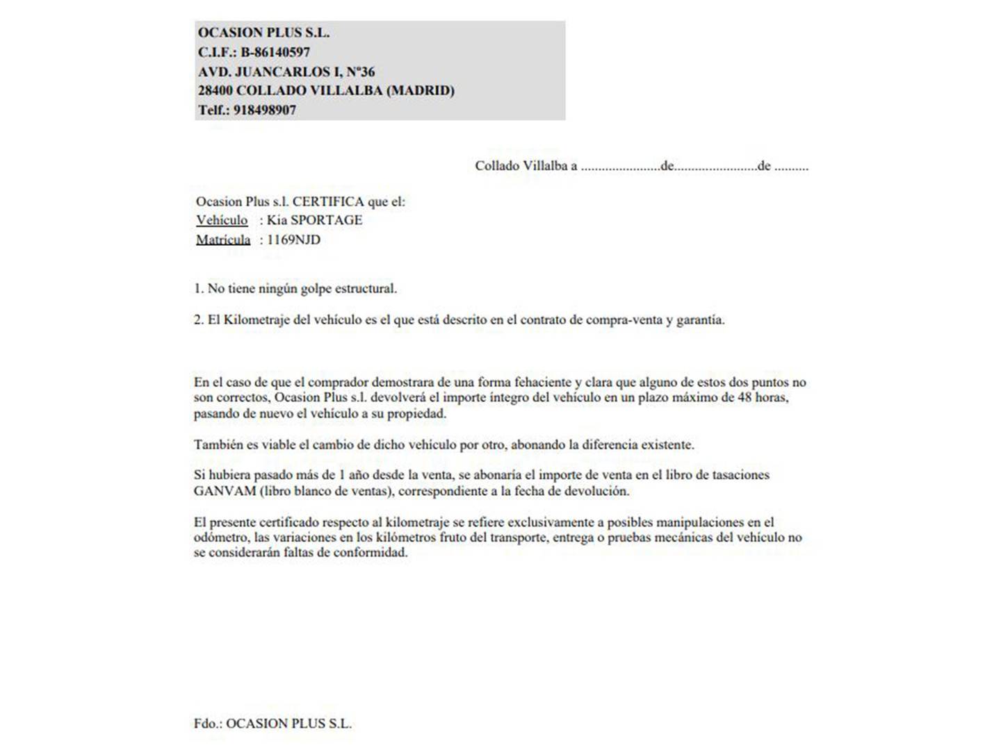 Foto del certificado del KIA Sportage KIA Sportage 1.6 T-GDi HEV Drive 4x2 (215 CV)