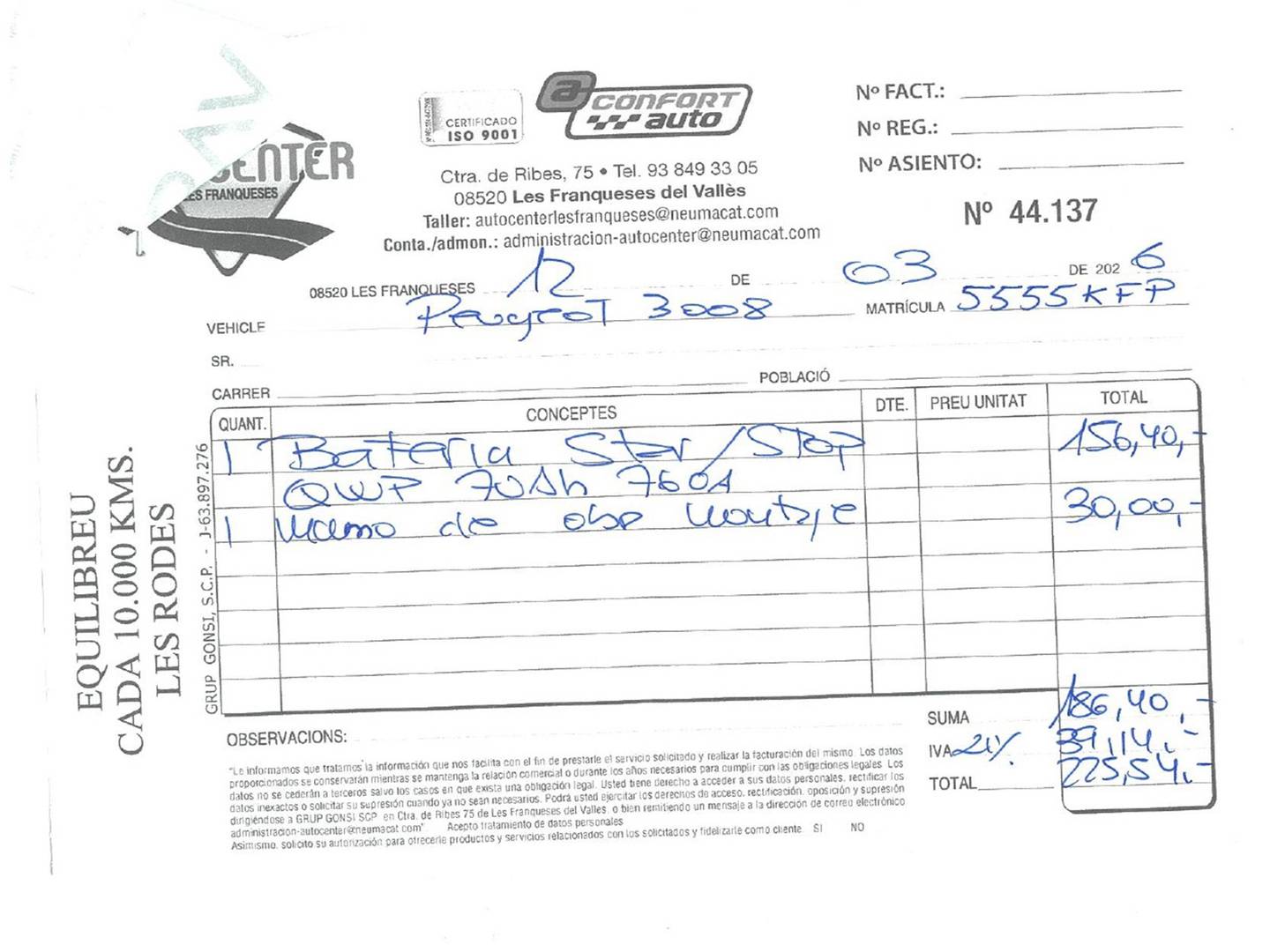 Foto del mantenimiento del Peugeot 3008 Peugeot 3008 BlueHDi 120 S&S Allure EAT6 (120 CV)