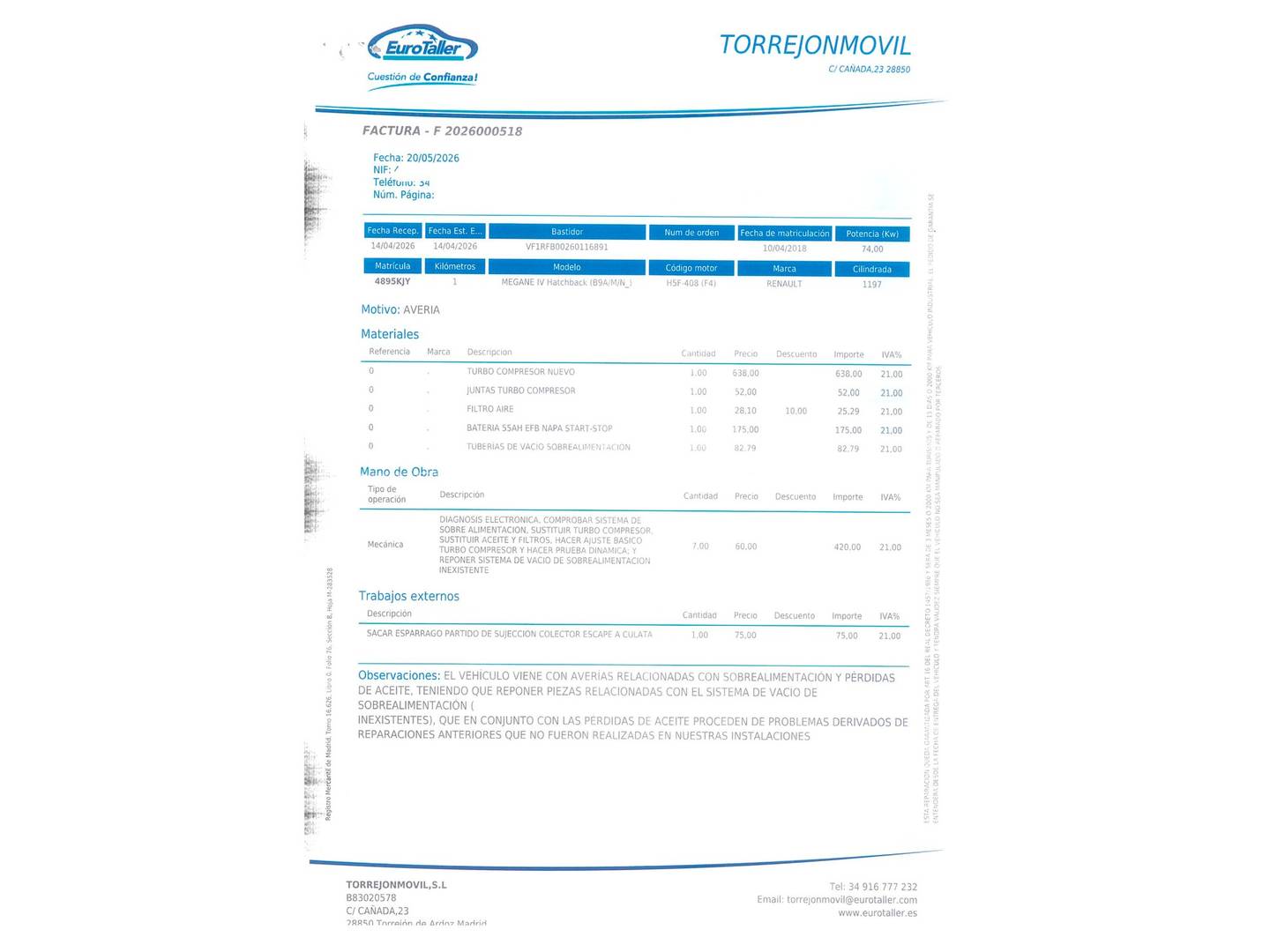 Foto del mantenimiento del Renault Mégane Renault Megane Intens Energy TCe (100 CV)