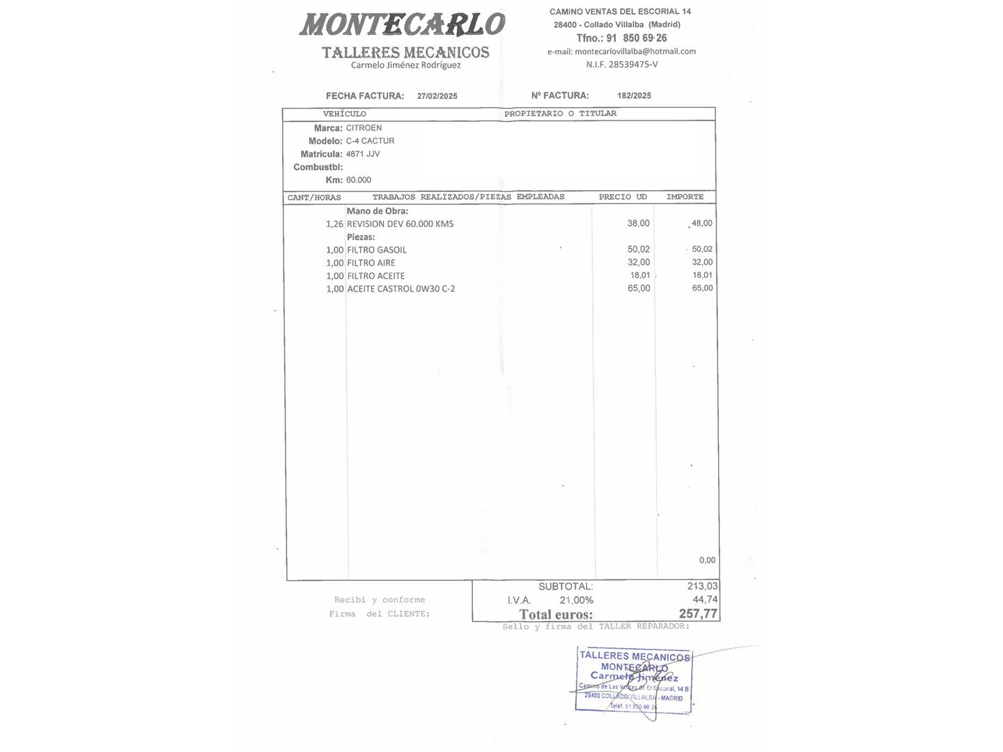 Foto del mantenimiento del Citroën C4 Cactus Citroën C4 Cactus BlueHDi 100 Feel (100 CV)