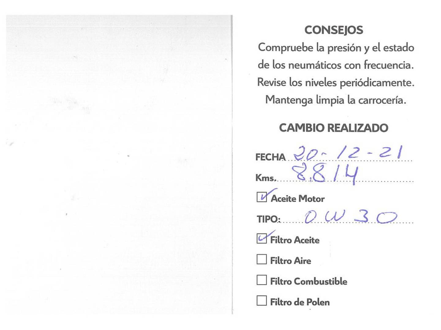 Foto del mantenimiento del Peugeot 308 Peugeot 308 SW SW GT Pack BlueHDi 130 S&S EAT8 (130 CV)