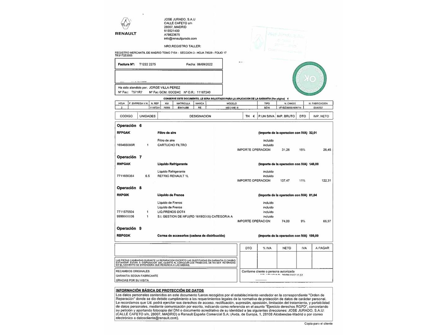 Foto del mantenimiento del Renault Mégane Renault Megane Bose TCe (130 CV) EDC