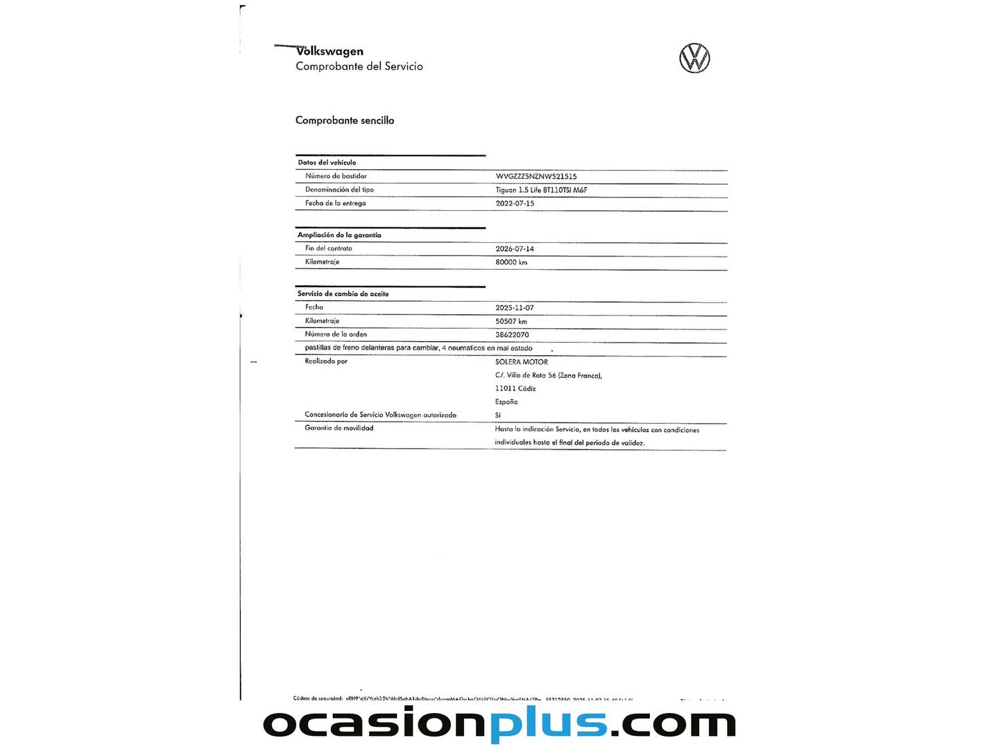 Foto del mantenimiento del Volkswagen Tiguan Volkswagen Tiguan Urban Sport 1.5 TSI (150 CV)
