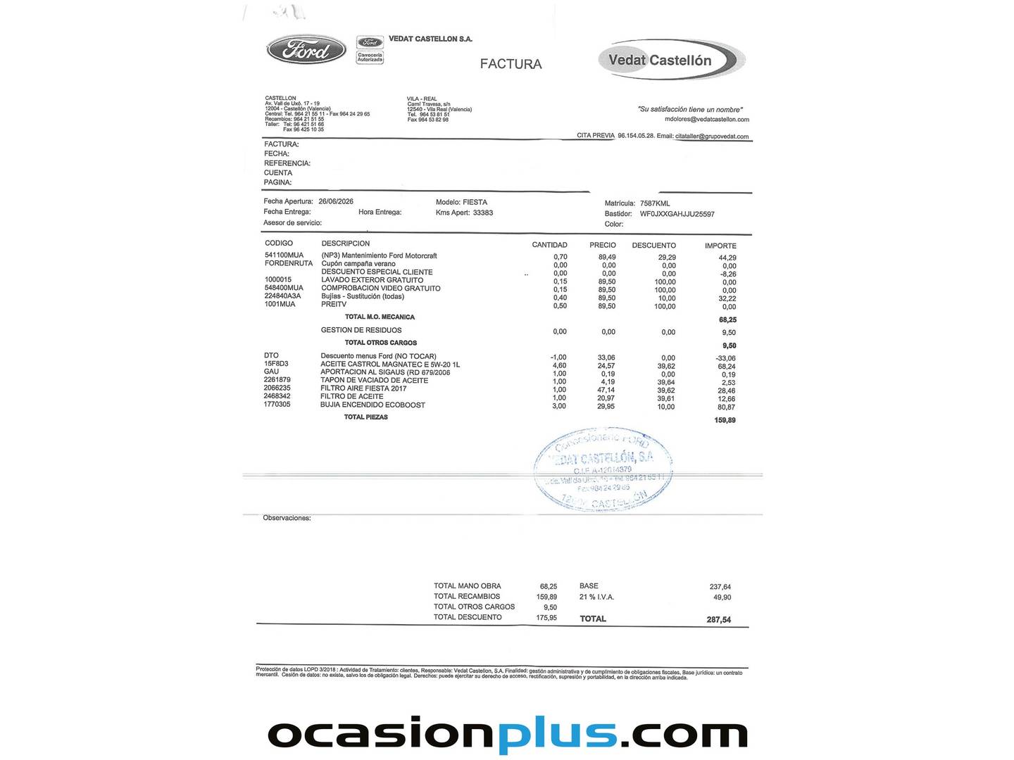 Foto del mantenimiento del Ford Fiesta Ford Fiesta 1.0 EcoBoost S&S Active+ Auto (100 CV)