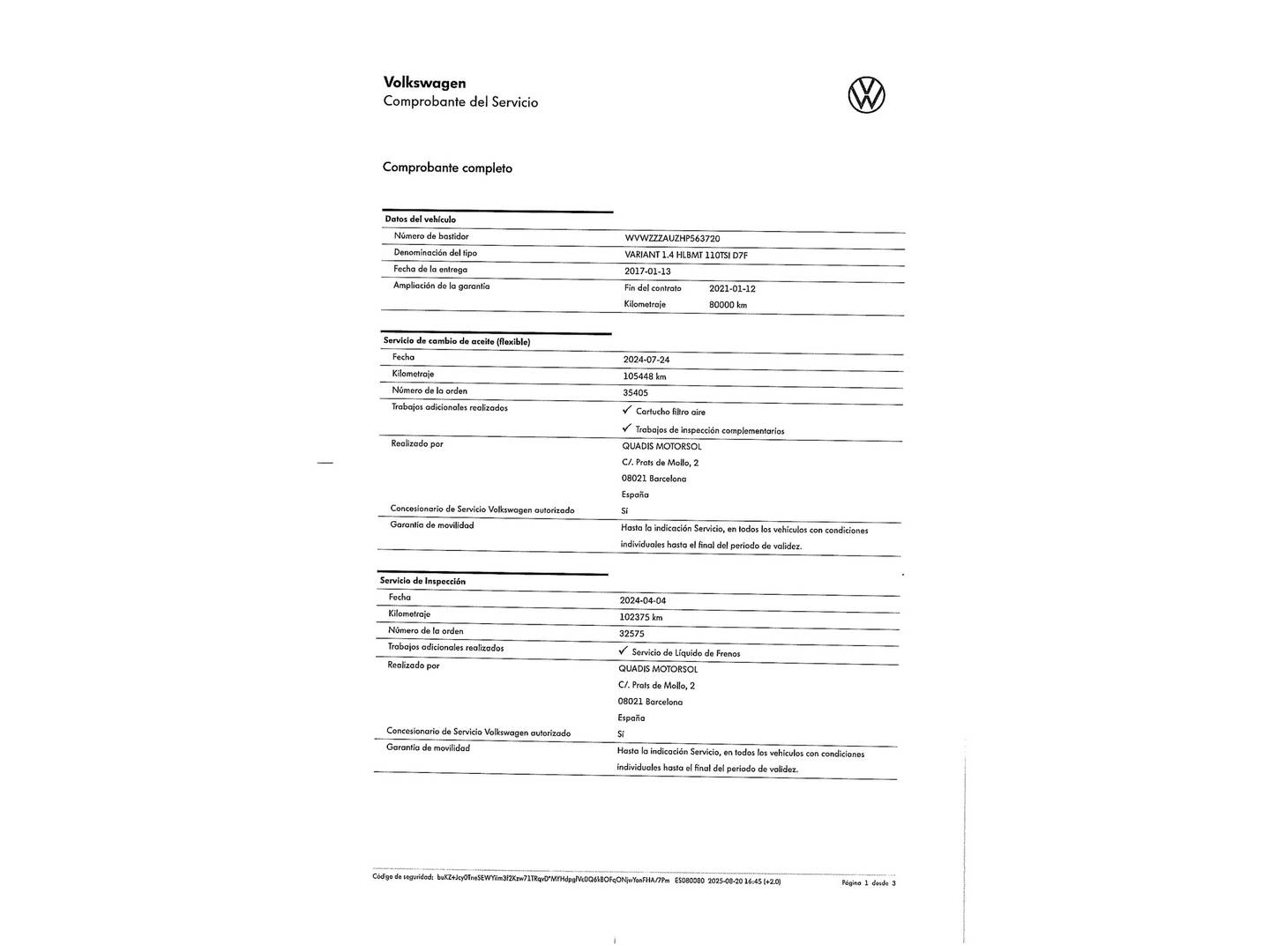 Foto del mantenimiento del Volkswagen Golf Volkswagen Golf Variant Sport 1.4 TSI BMT (150 CV) DSG