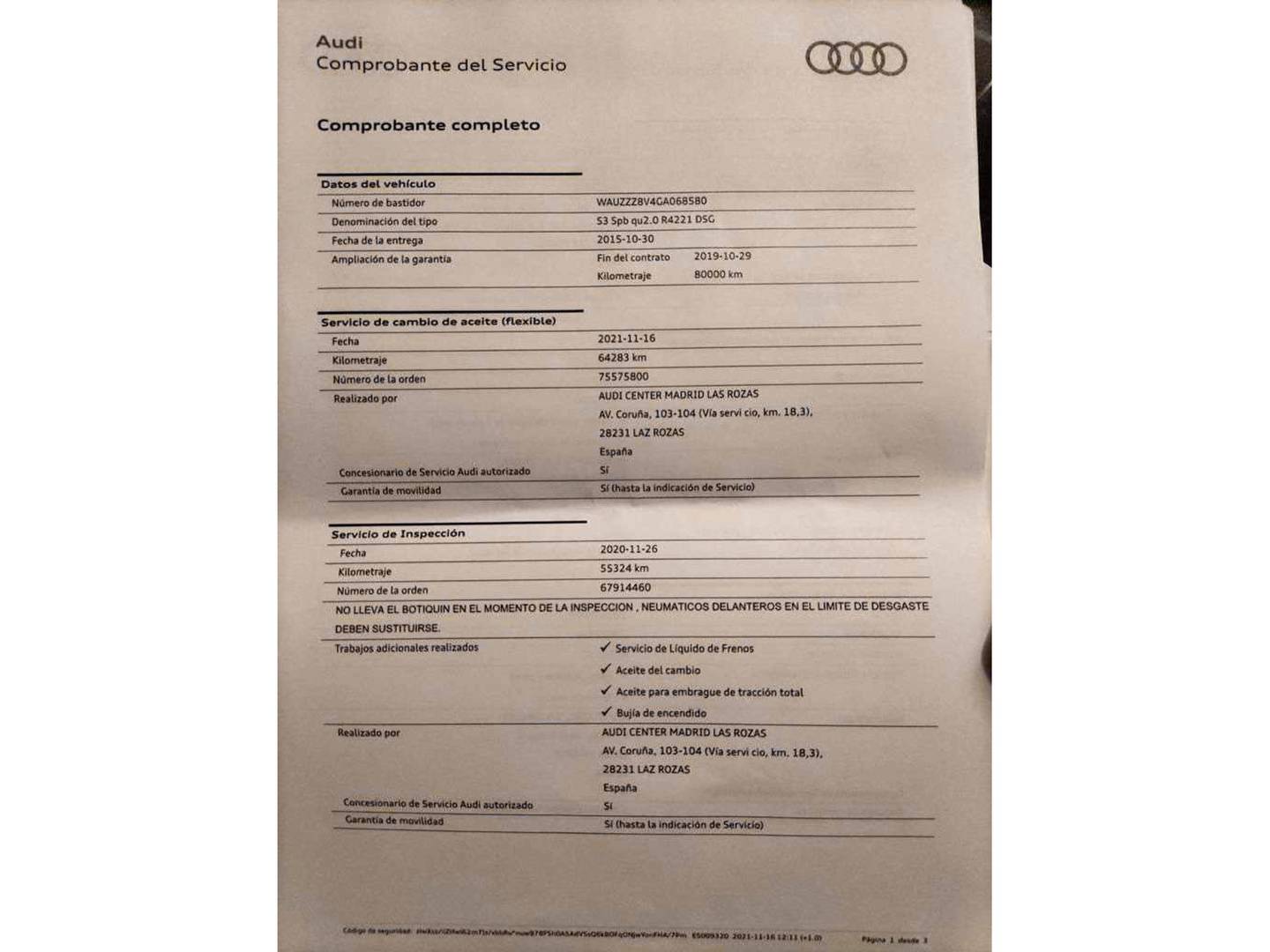 Foto del mantenimiento del Audi A3 Audi S3 Sportback 2.0 TFSI Quattro (300 CV) S Tronic