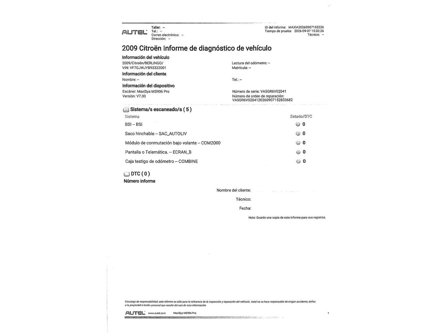 Foto del mantenimiento del Citroën Berlingo Citroën Berlingo 1.9 D SX Plus (71 CV)