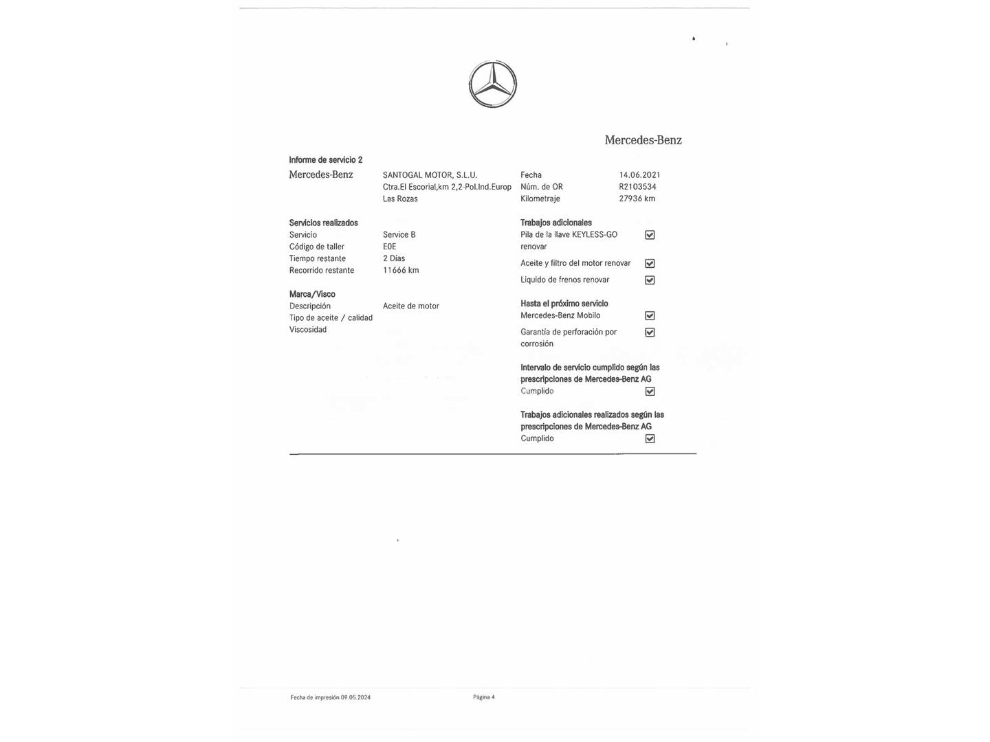 Foto del mantenimiento del Mercedes Clase A Mercedes Clase A 180 d (116 CV)