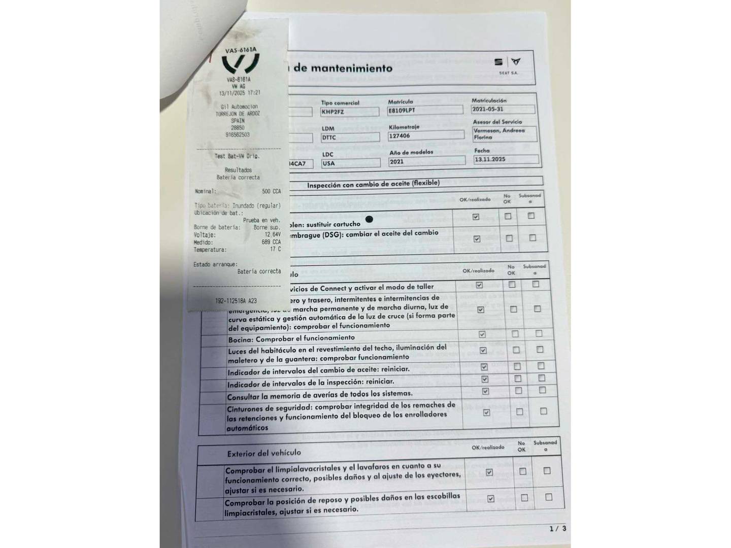 Foto del mantenimiento del Seat Ateca Seat Ateca 2.0 TDI S&S Style Go DSG (150 CV)