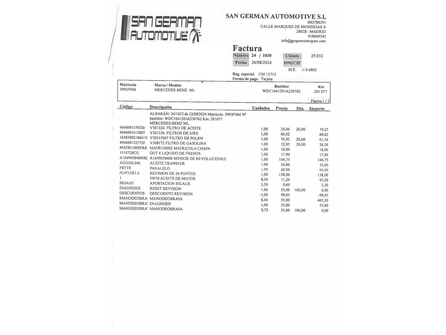 Foto del mantenimiento del Mercedes Clase M Mercedes Clase M ML 280 CDI (190 CV) 4 MATIC