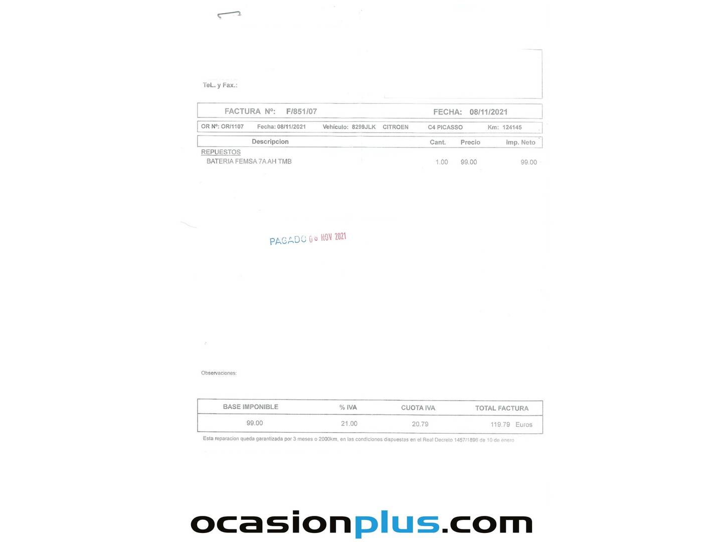 Foto del mantenimiento del Citroën Grand C4 Picasso Citroën Grand C4 Picasso BlueHDi 120 Intensive Plus (120 CV) 7 Plazas