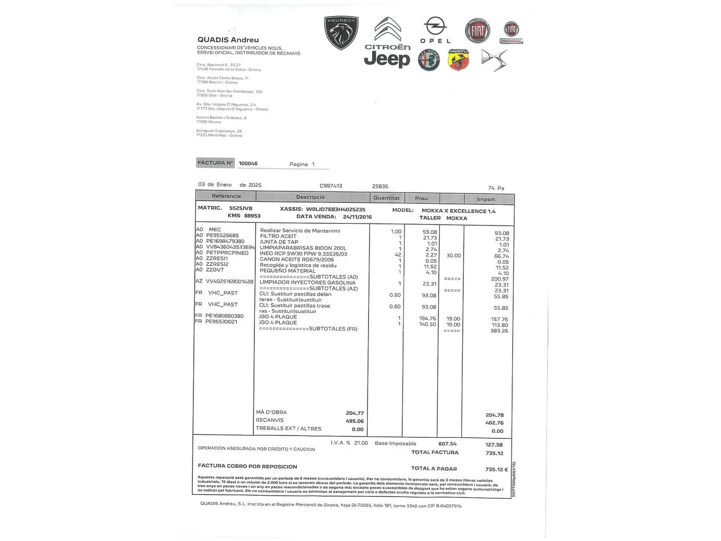 Foto del mantenimiento del Opel Mokka X Opel Mokka X 1.4 Turbo S&S Excellence 4X2  (140 CV)
