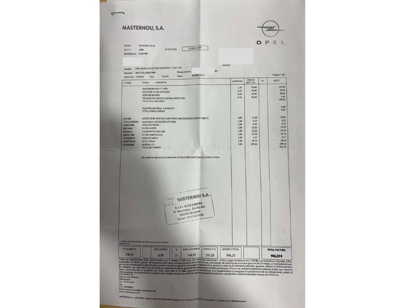 Foto del mantenimiento del Opel Mokka Opel Mokka 1.7 CDTi S&S Selective 4x2 (130 CV)