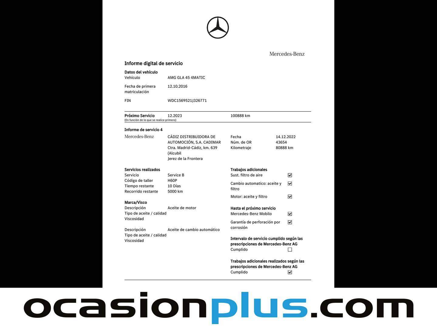 Foto del mantenimiento del Mercedes GLA Mercedes GLA AMG 45 4Matic (381 CV)