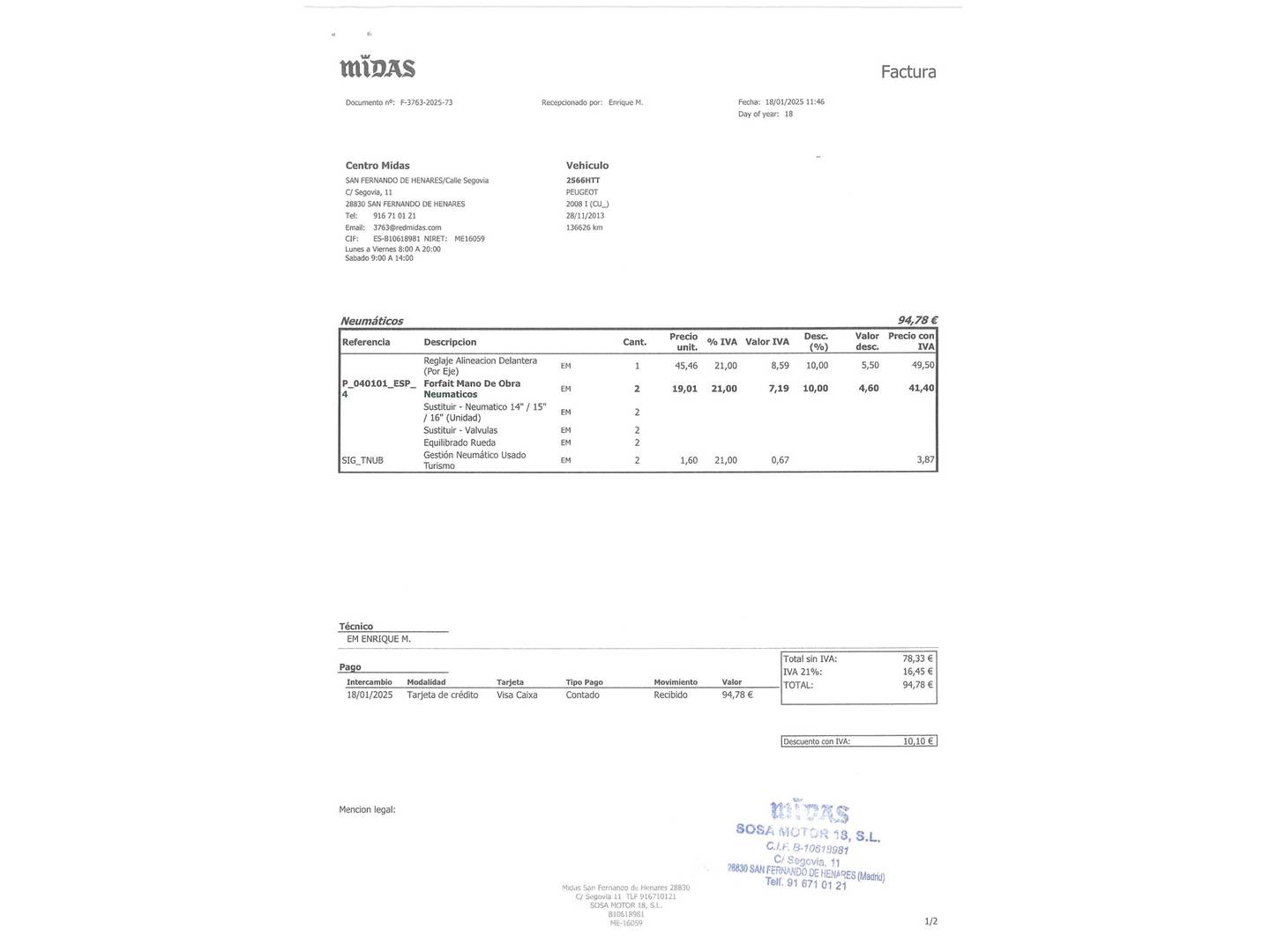 Foto del mantenimiento del Peugeot 2008 Peugeot 2008 VTI 82 Active (82 CV)