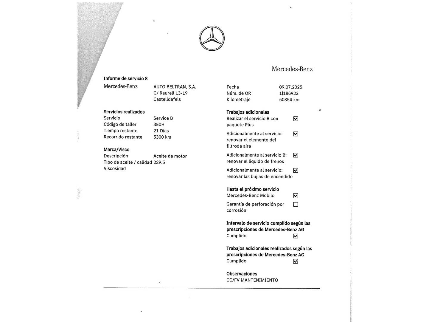 Foto del mantenimiento del Mercedes Clase A Mercedes-Benz Clase A 180 (122 CV) Pack AMG