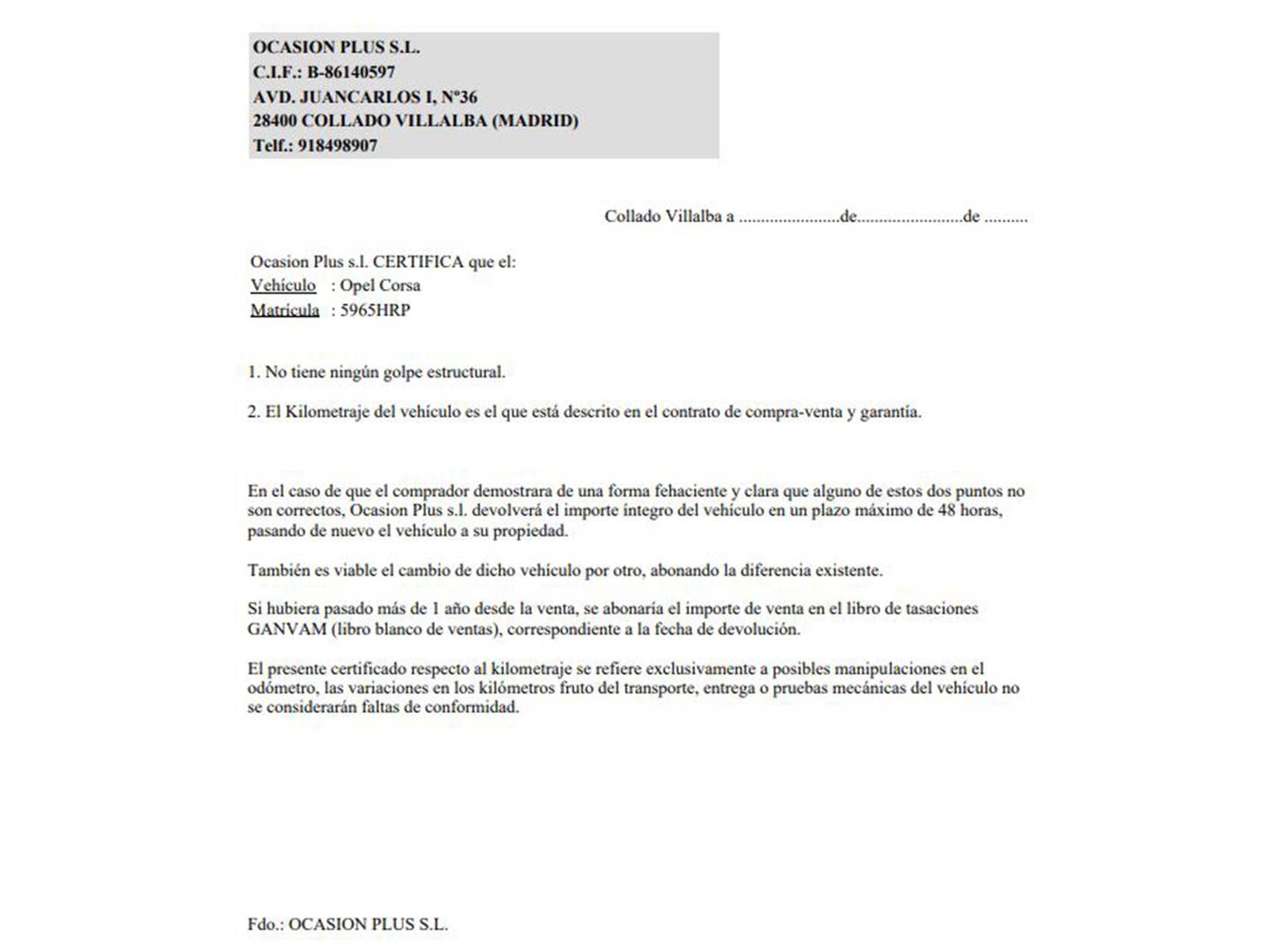 Foto del certificado del Opel Corsa Opel Corsa 1.3 ecoFLEX Selective (75 CV)