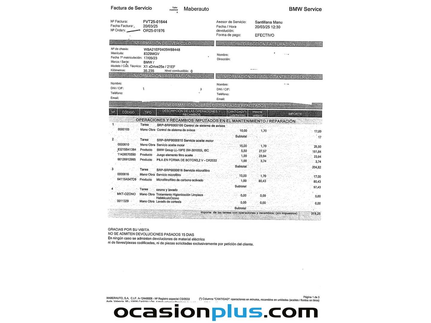 Foto del mantenimiento del BMW X1 BMW X1 xDrive25e (245 CV) Pack M