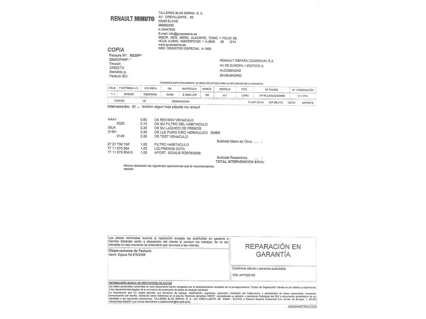 Foto del mantenimiento del Renault Arkana Renault Arkana Zen TCe  (140 CV) EDC Microhíbrido