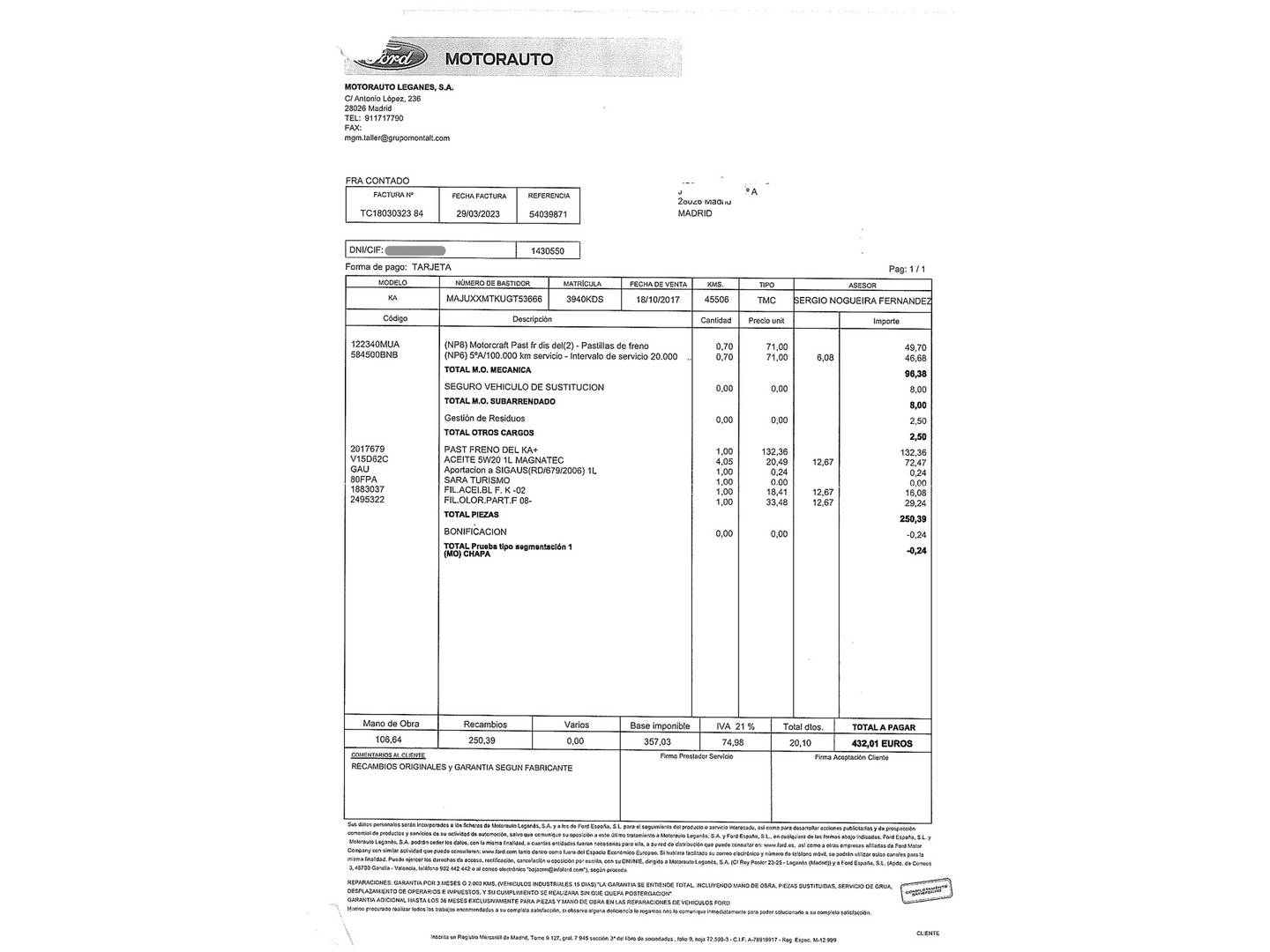 Foto del mantenimiento del Ford Ka+ Ford Ka+ 1.2 Ti-VCT Ultimate (85 CV)
