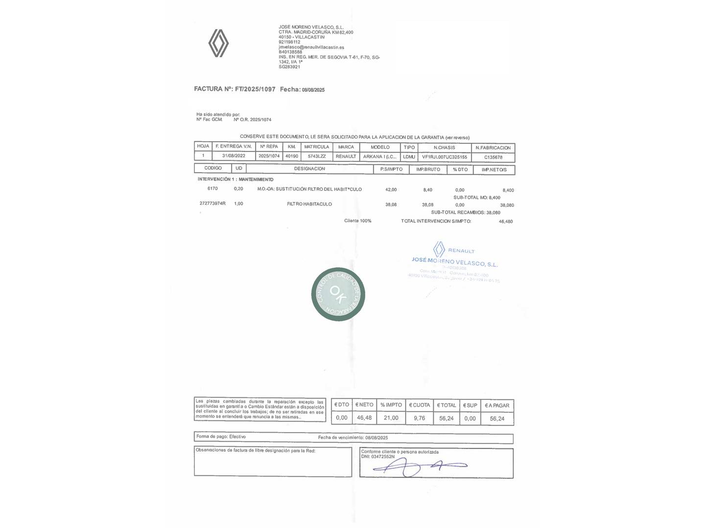 Foto del mantenimiento del Renault Arkana Renault Arkana Zen E-Tech Híbrido (145 CV)