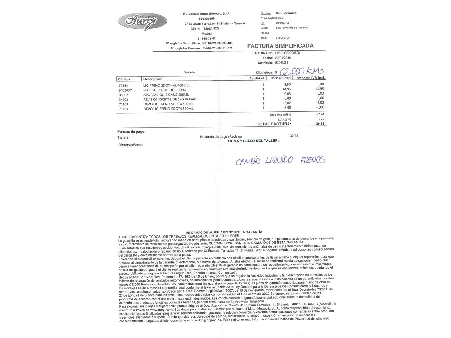 Foto del mantenimiento del Seat León Seat León 1.5 TSI S&S FR Fast Edition (150 CV)