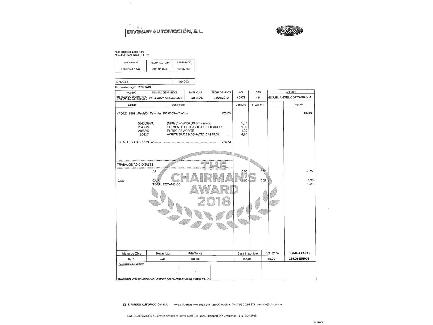 Foto del mantenimiento del Ford Mondeo Ford Mondeo SportBreak 2.0 Híbrido Hev Titanium 138 kW (187 CV)