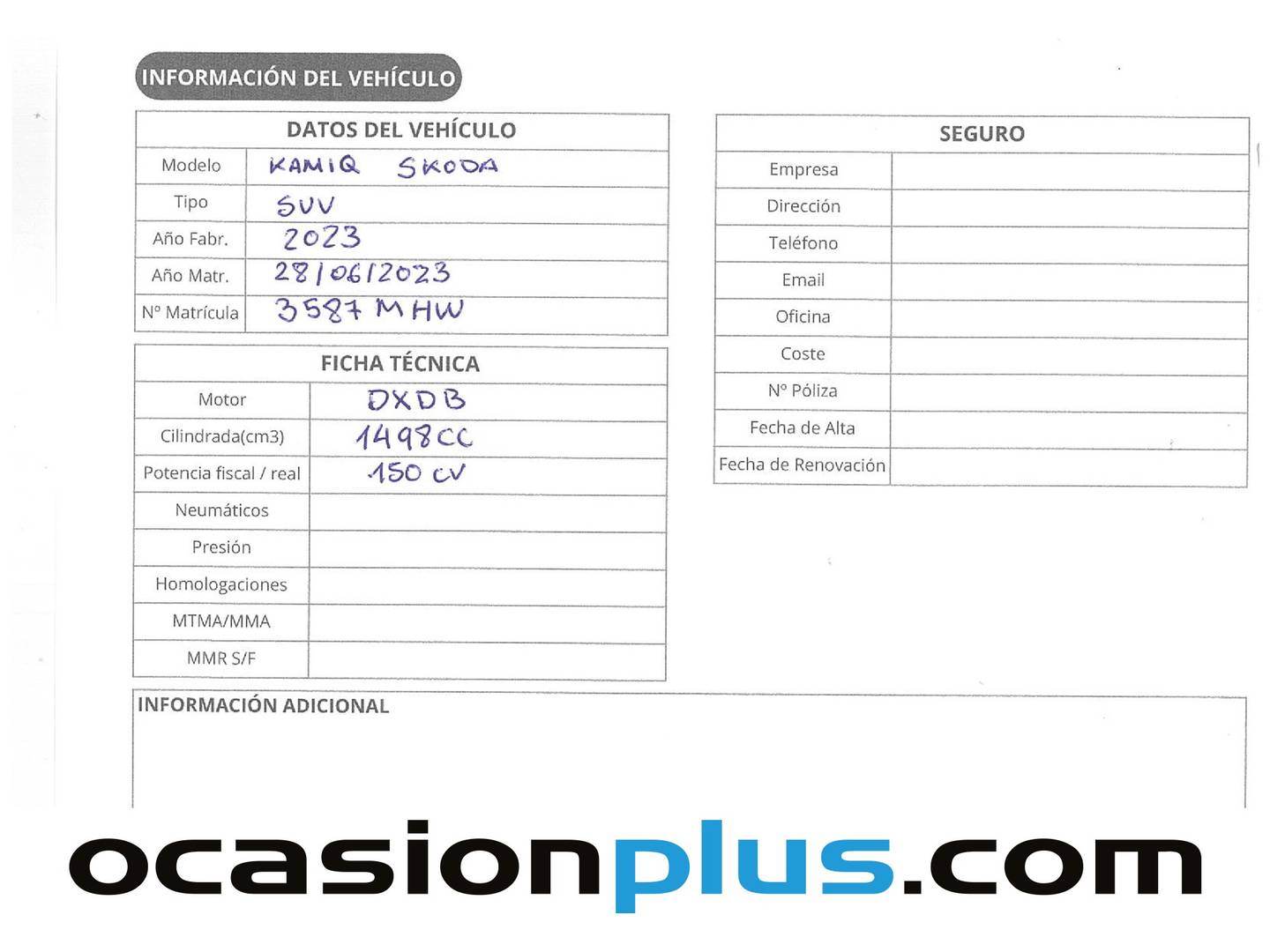 Foto del mantenimiento del Skoda Kamiq Skoda Kamiq 1.5 TSI Montecarlo DSG (150 CV)