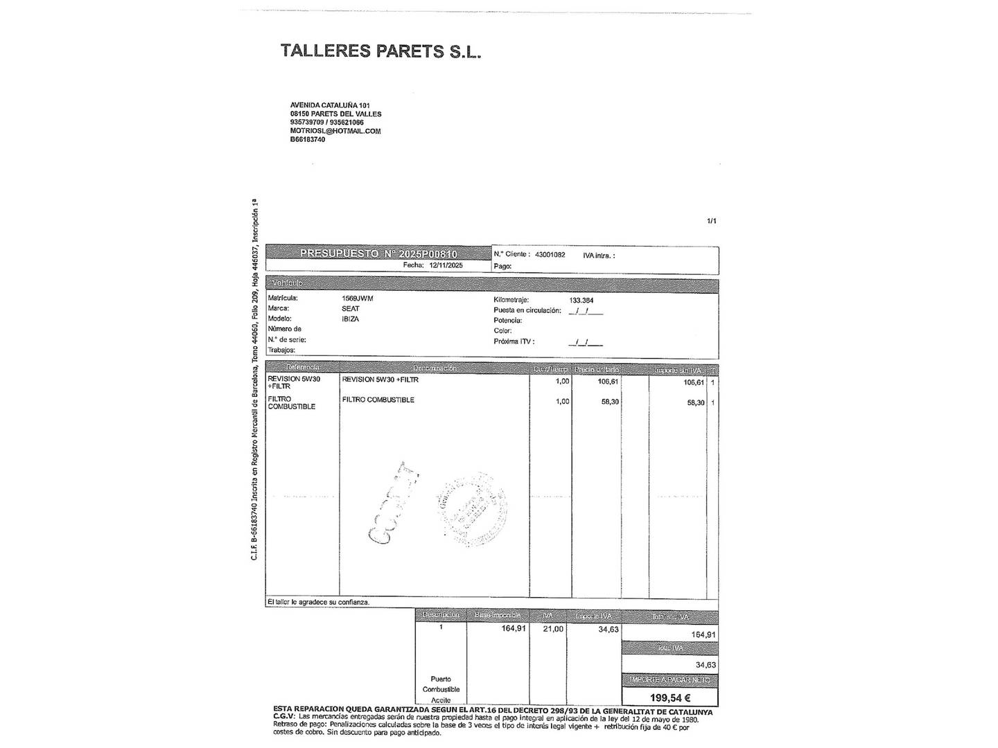 Foto del mantenimiento del Seat Ibiza Seat Ibiza 1.4 TDI Style (105 CV)