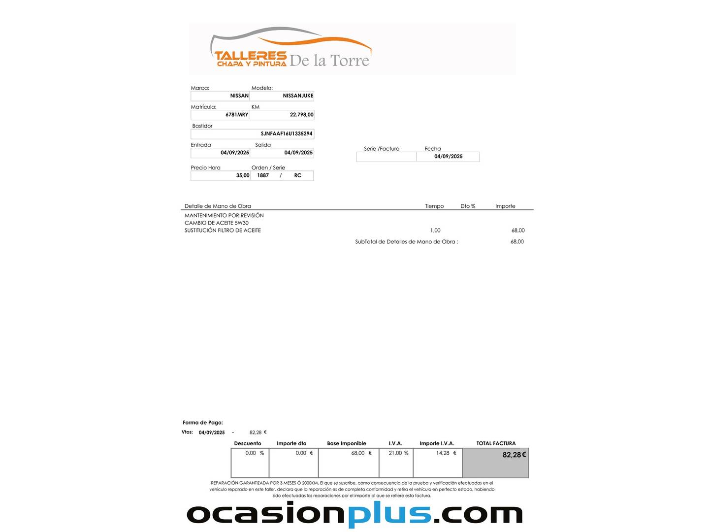 Foto del mantenimiento del Nissan JUKE Nissan Juke DIG-T Acenta (114 CV)