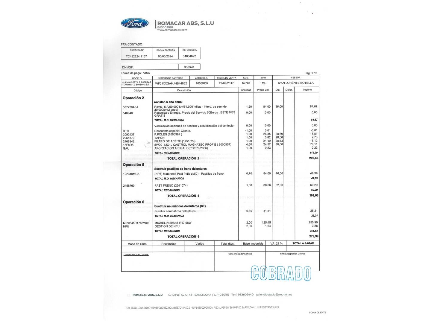Foto del mantenimiento del Ford Fiesta Ford Fiesta 1.0 EcoBoost Titanium (100 CV)