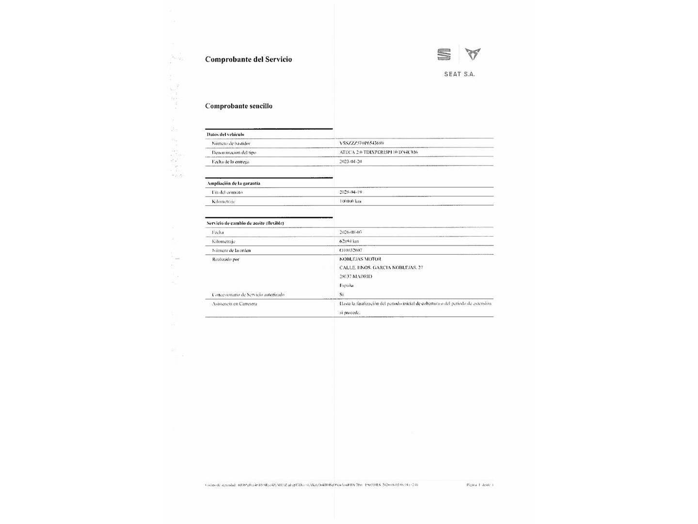 Foto del mantenimiento del Seat Ateca Seat Ateca 2.0 TDI X-Perience XXL (150 CV)