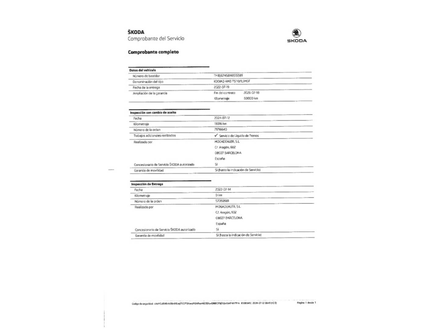 Foto del mantenimiento del Skoda Kodiaq Skoda Kodiaq 1.5 TSI Ambition 4x2 (150 CV) 7 plazas