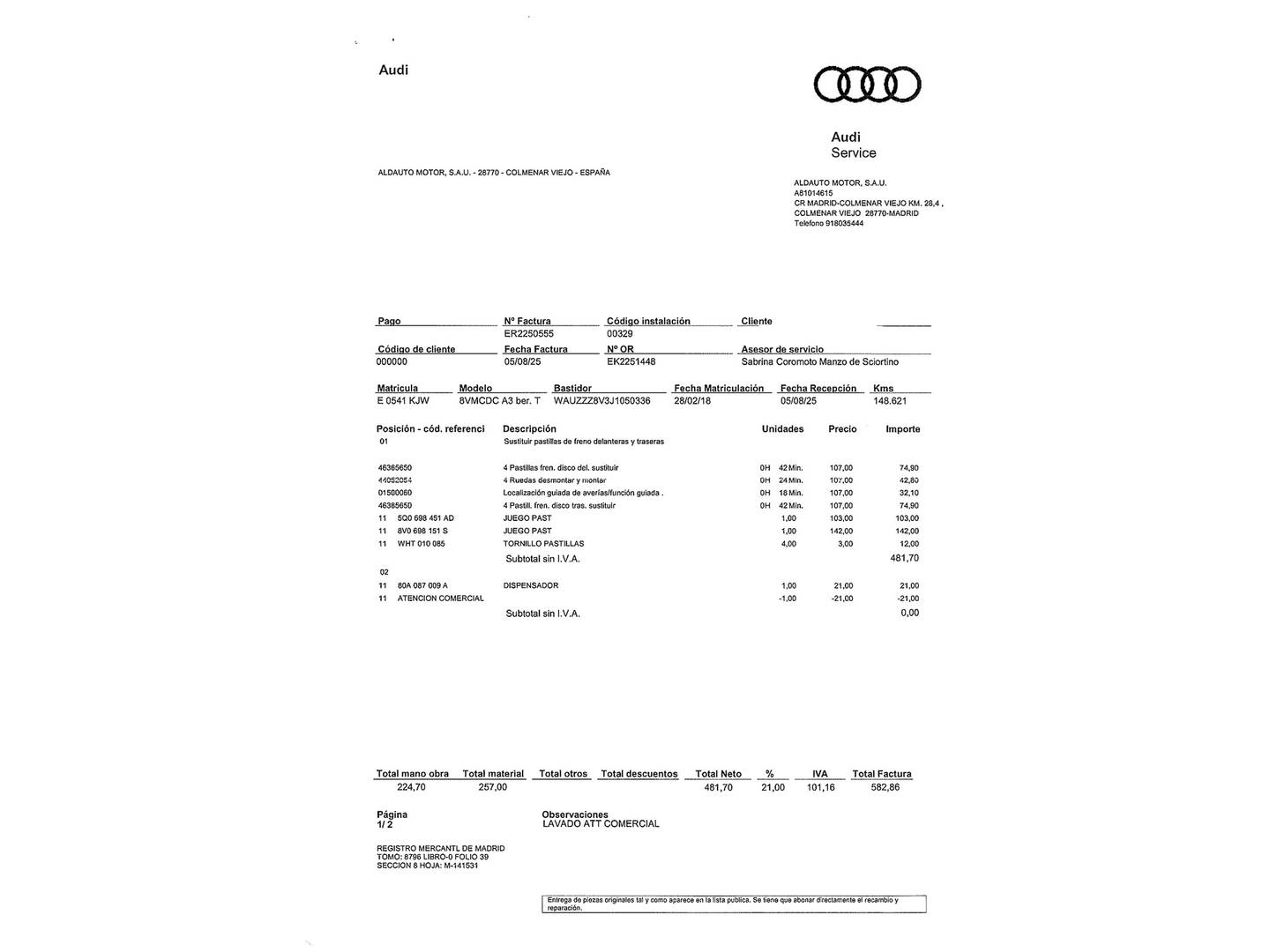 Foto del mantenimiento del Audi A3 Audi A3 Sedan Design Edition 1.6 TDI (116 CV)