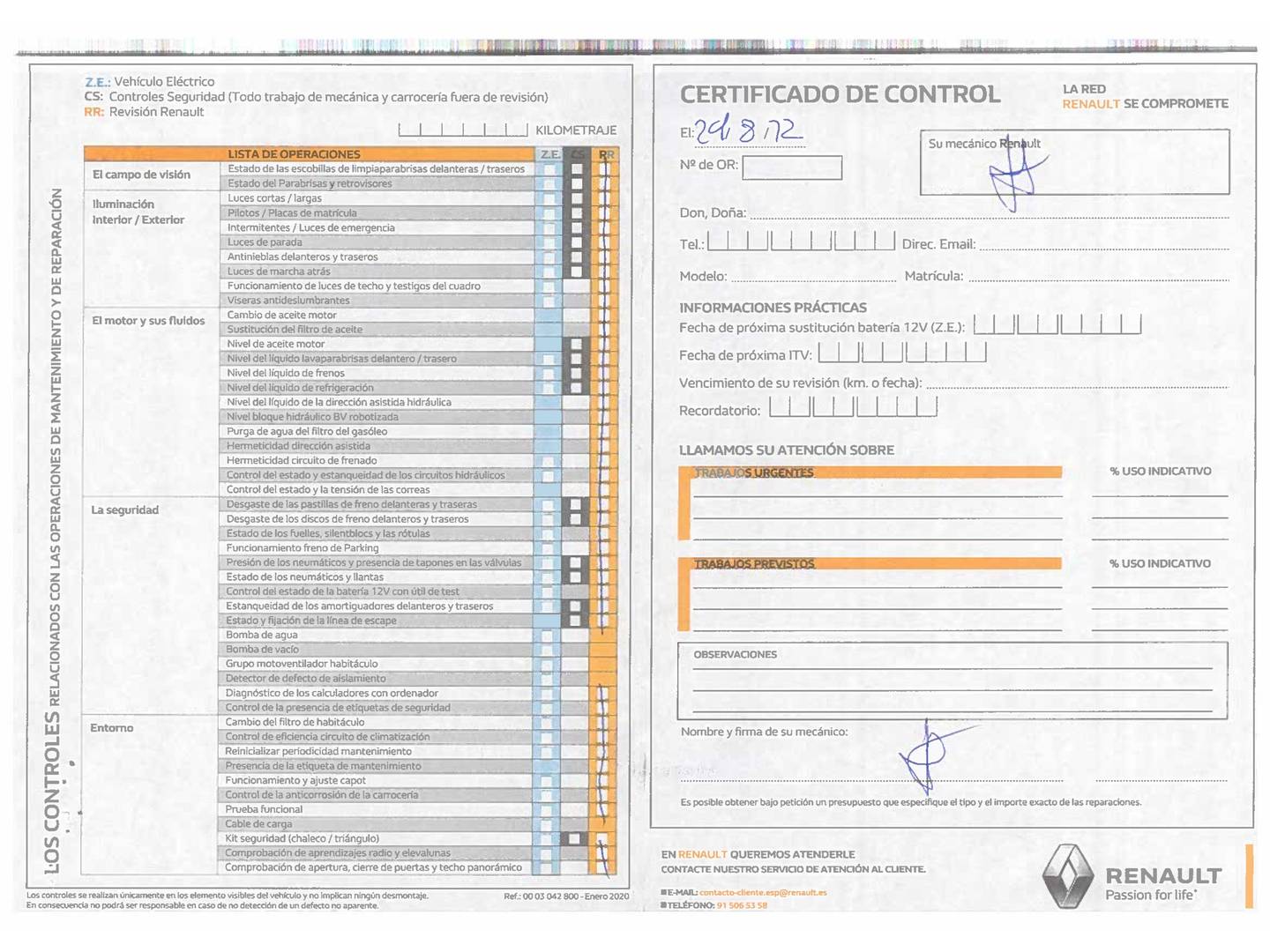Foto del mantenimiento del Renault Scénic Renault Scenic Zen TCe (140 CV) GPF EDC