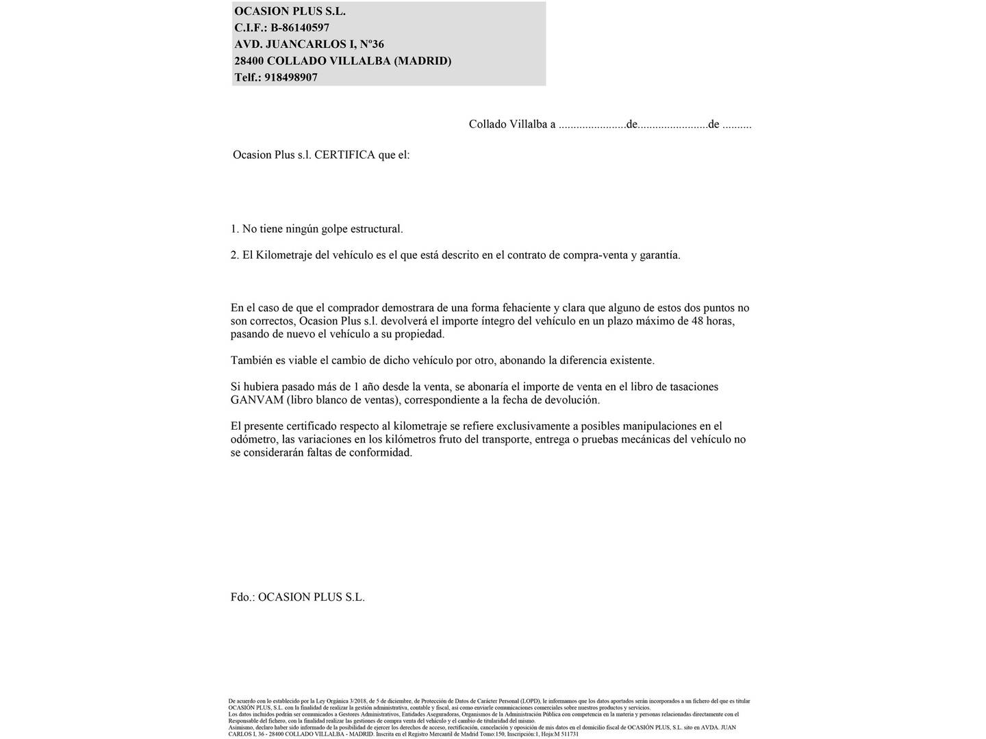 Foto del certificado del MG HS MG HS 1.5 Turbo GDI Luxury (162 CV)